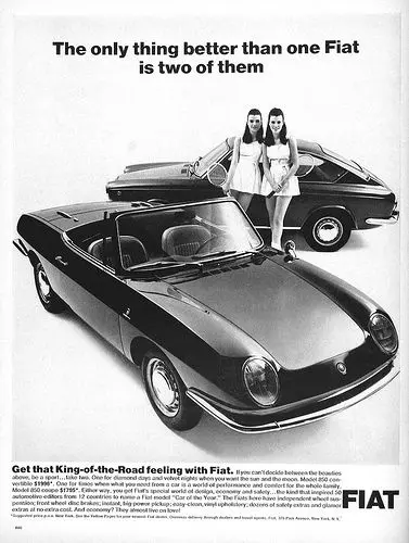 An ad for Fiat with two young women (seemingly sisters) and two cars − &ldquo;The only thing better than one Fiat is two of them&rdquo;